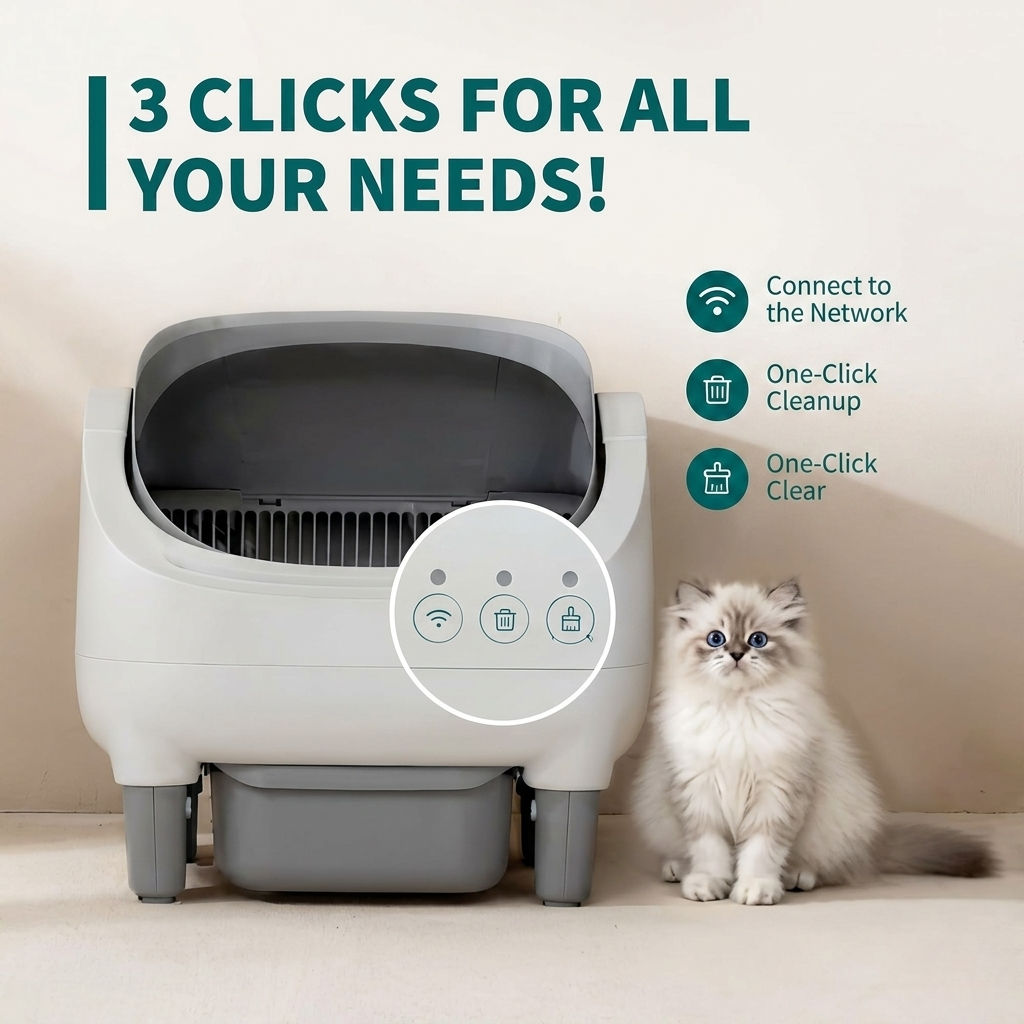 Self Cleaning Litter Box, Automatic Cat Litter Box with APP Control, Odor-Free Open-Top Cat Toilet with Large Waste Bin & Trash Bags, for Multiple Cats Kittens Large Breeds, Grey