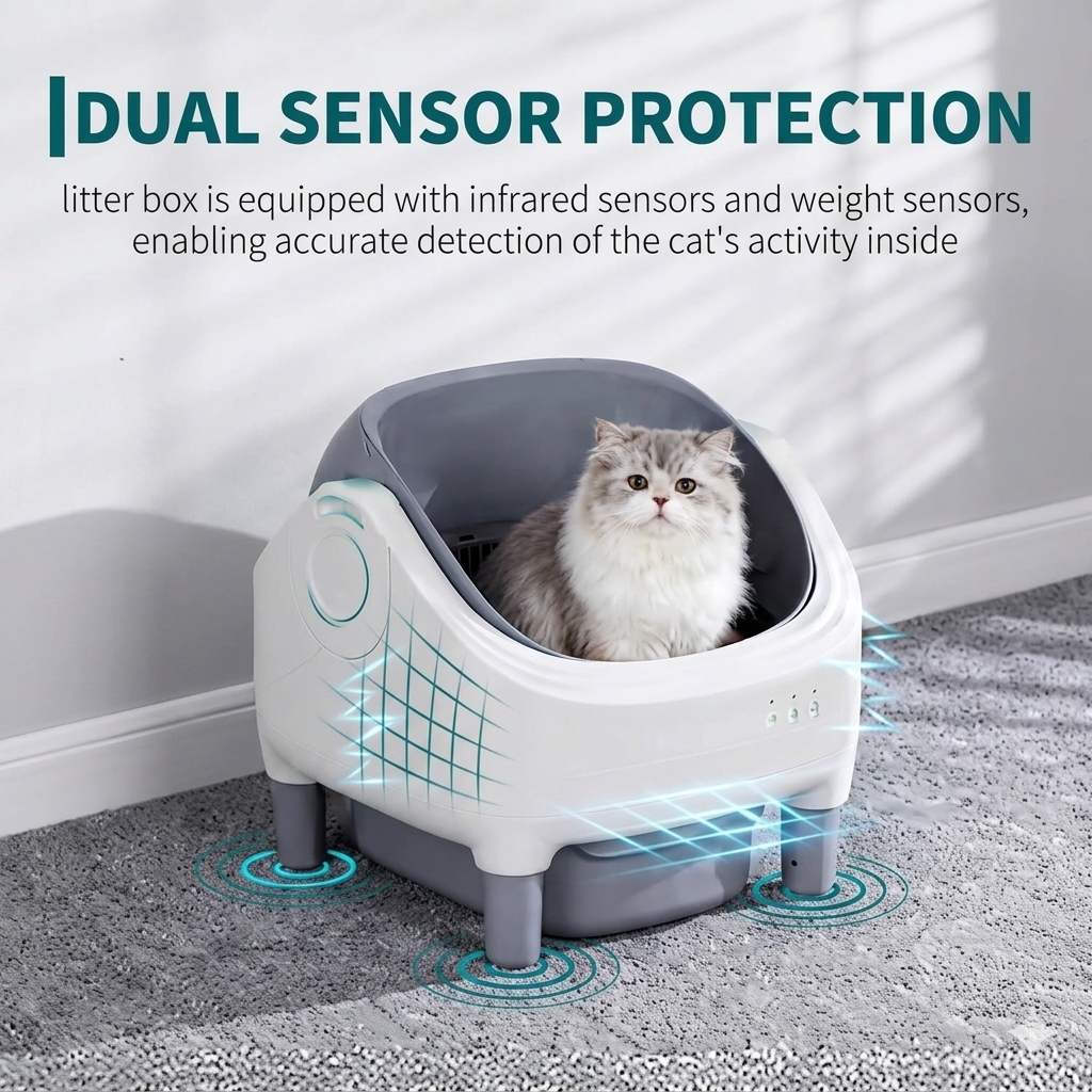 Self Cleaning Litter Box, Automatic Cat Litter Box with APP Control, Odor-Free Open-Top Cat Toilet with Large Waste Bin & Trash Bags, for Multiple Cats Kittens Large Breeds, Grey