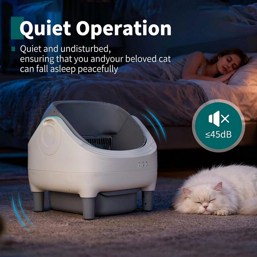 Self Cleaning Litter Box, Automatic Cat Litter Box with APP Control, Odor-Free Open-Top Cat Toilet with Large Waste Bin & Trash Bags, for Multiple Cats Kittens Large Breeds, Grey