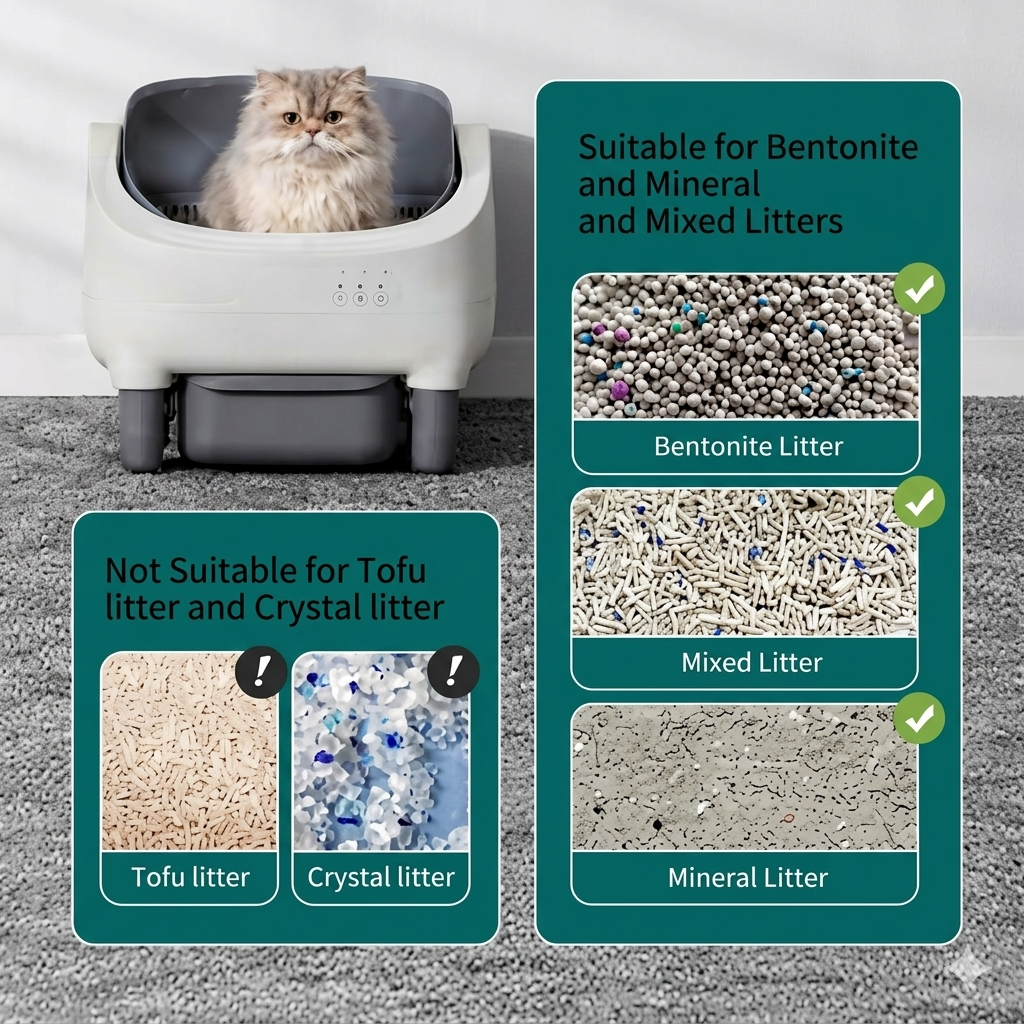 Self Cleaning Litter Box, Automatic Cat Litter Box with APP Control, Odor-Free Open-Top Cat Toilet with Large Waste Bin & Trash Bags, for Multiple Cats Kittens Large Breeds, Grey
