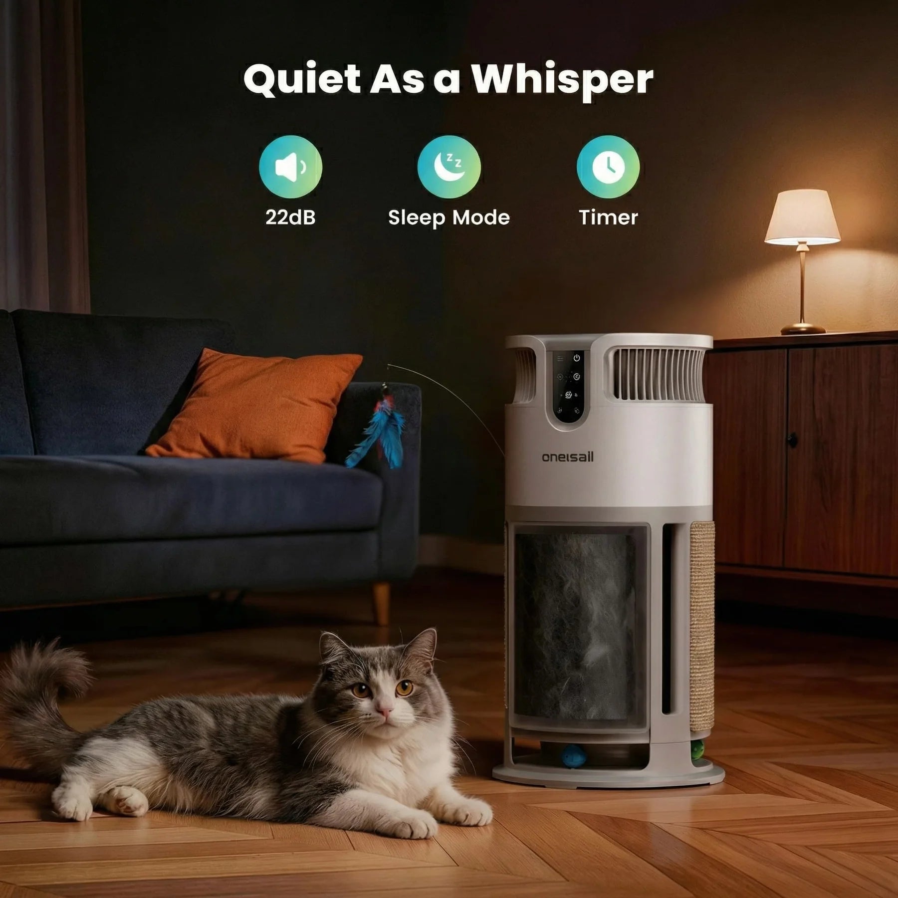 Oneisall Air Purifier for Homes with Pets, Dual-Side Intake