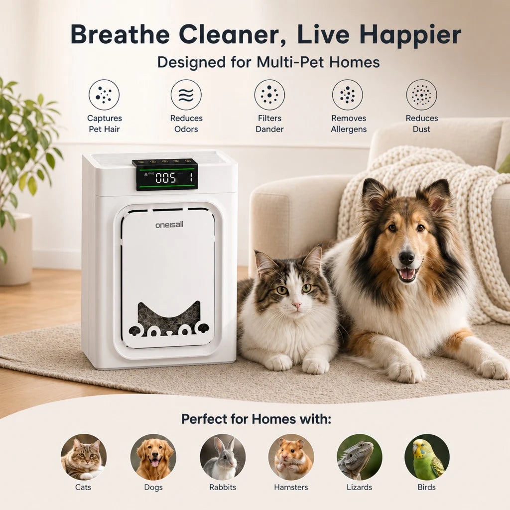 Oneisall Air Purifier for Homes with Pets, Dual-Side Intake