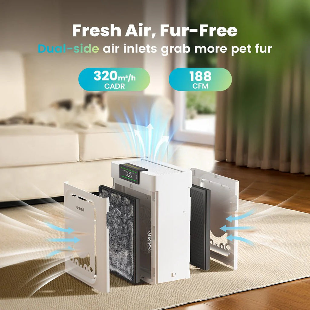 Oneisall Air Purifier for Homes with Pets, Dual-Side Intake